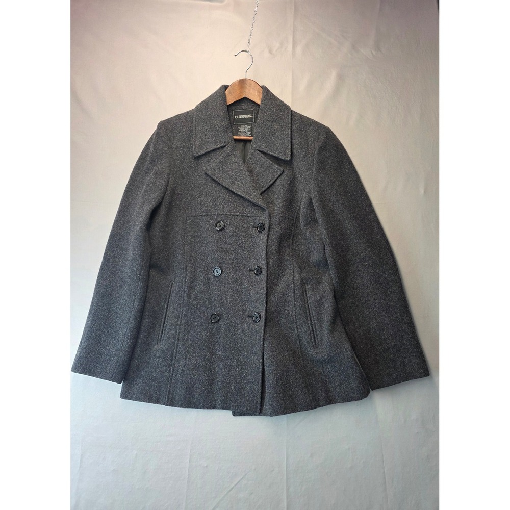 Outbrook Womens Gray Wool Blend Double Breasted Pea Coat Jacket Medium 8/10
